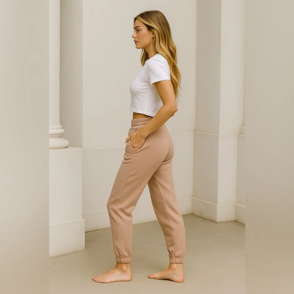 LUNYA Restore Double Faced Lounge Sweat Pants Light Pink Tan Pockets Soft NEW - Picture 3 of 16